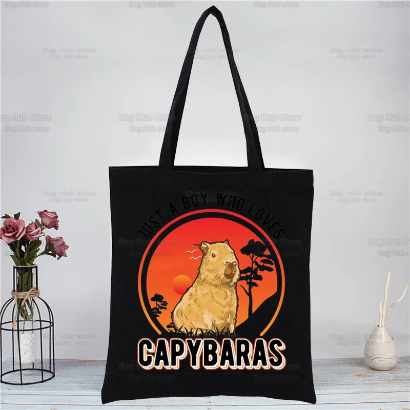 Capybaras Black Canvas Simple Cartoon Shopping Bags Girls Just A Girl Who Loves Capybaras Fashion Life Casual Pacakge Hand Bag