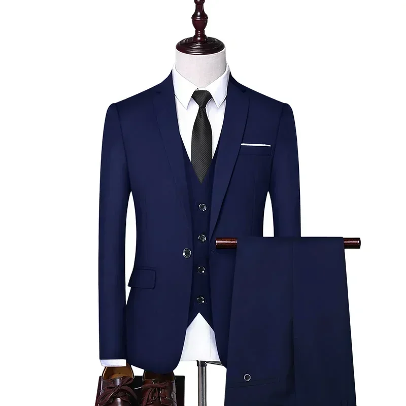 

Suit S-6XL(Blazer+ Vest + Pants) Men's Formal Wedding Best Man Working Gentleman Fashion Slim Solid Color Business Office Suit