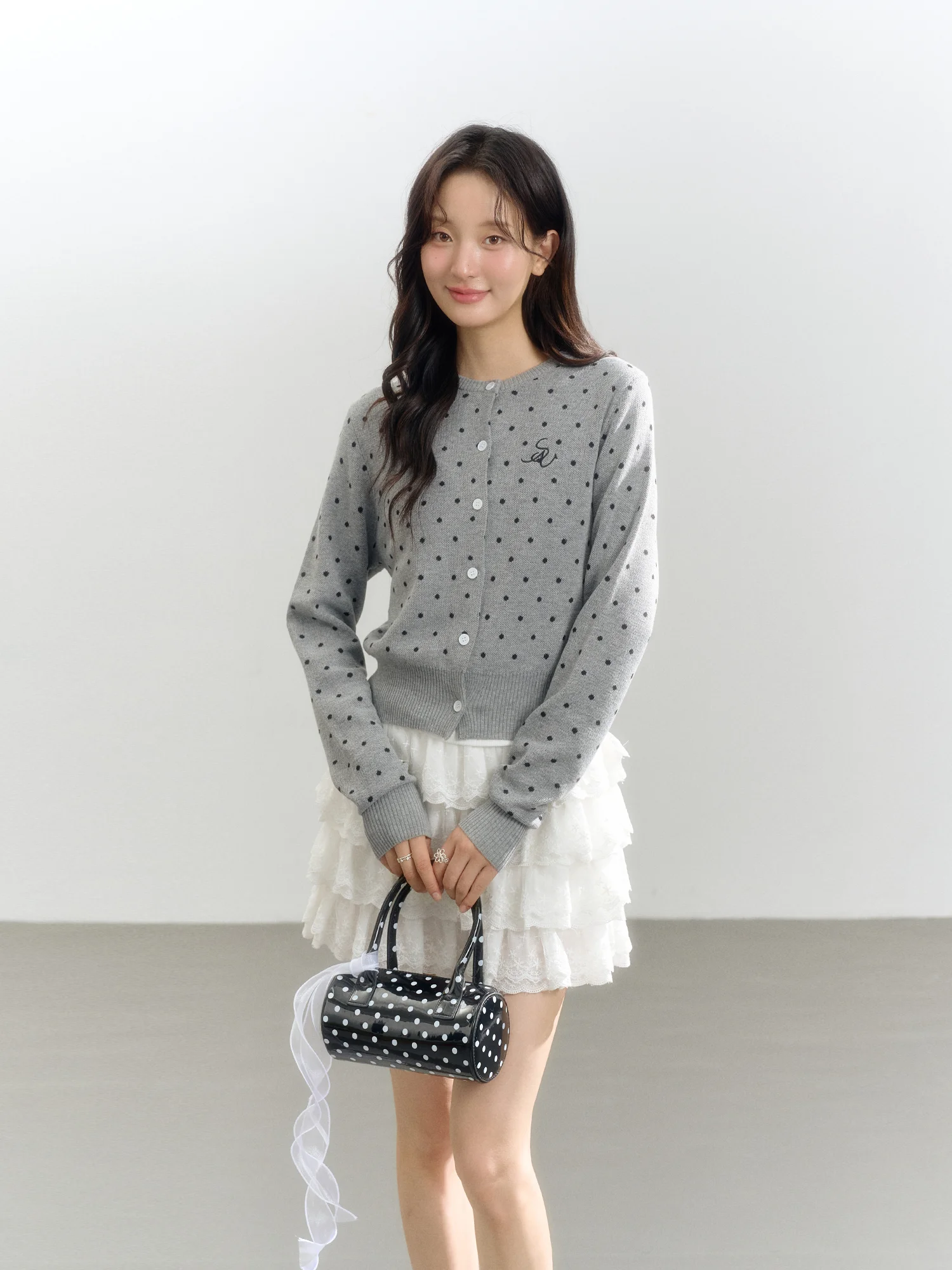 

Early Autumn Casual Sle Knitted Cardigan Women's Polka Dot Button Versatile Outerwear Soft Polyester Fiber Long Sve roun...