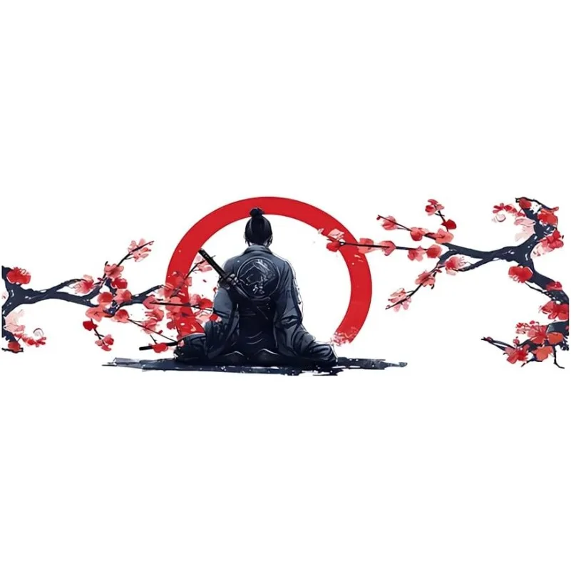 1Pc 2D Flat Japanese Samurai Under Tree Vinyl Sticker, UV Resistant Decal For Motorcycle Camper Car Decor, Holiday Gift