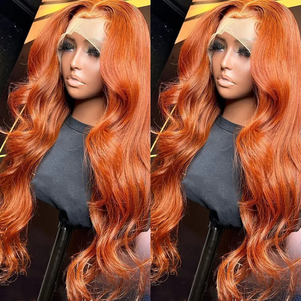 

200 Density Ginger Orange Brazilian 13x4 HD Lace Frontal Human Remy Hair Wig Body Wave Transparent 13x6 Lace Frontal Human Wigs