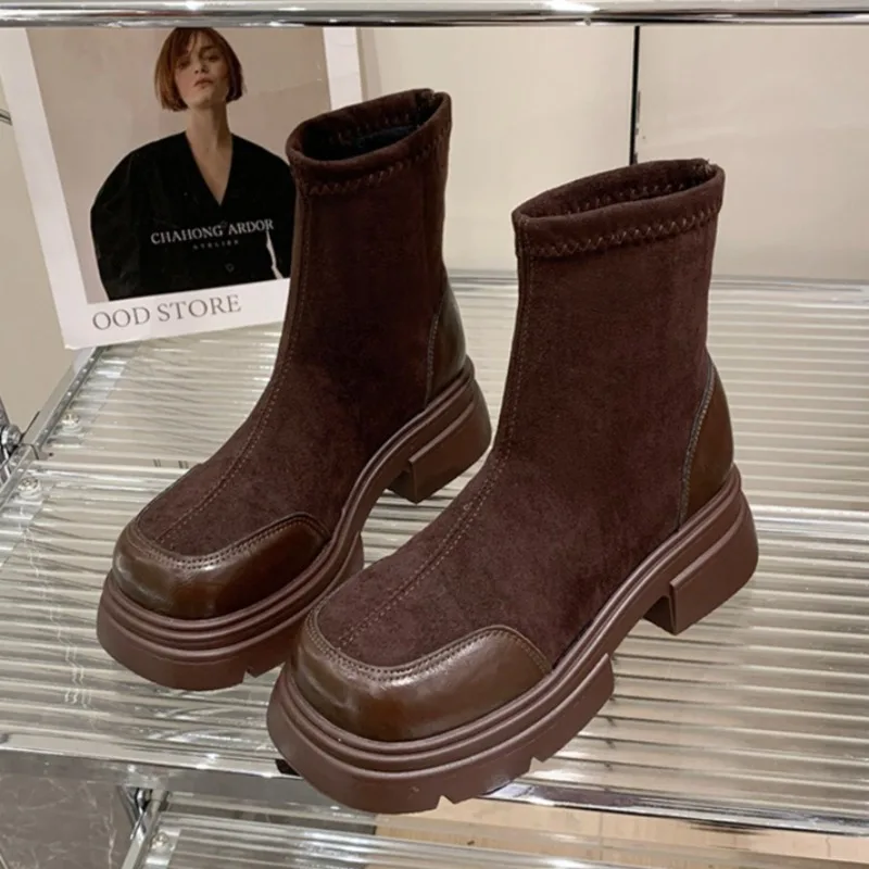 

Fashion Women Heeled Ankle Boots Designer Suede Winter New Shoes 2025 Classical Elegant Short Boots Dress Pumps Zapatillas Mujer
