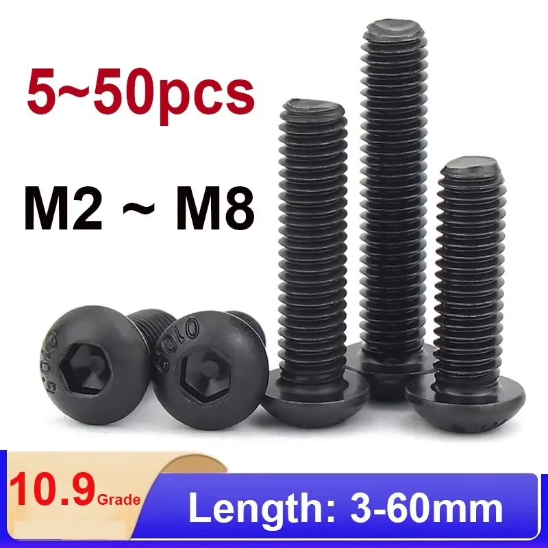 M2 M2.5 M3 M4 M6 M8*3/4/5/6/8/9/10/12/14/16/18/20/22/25/30/35/40/50/55/60mm grade 10.9 button hex socket cap head screw