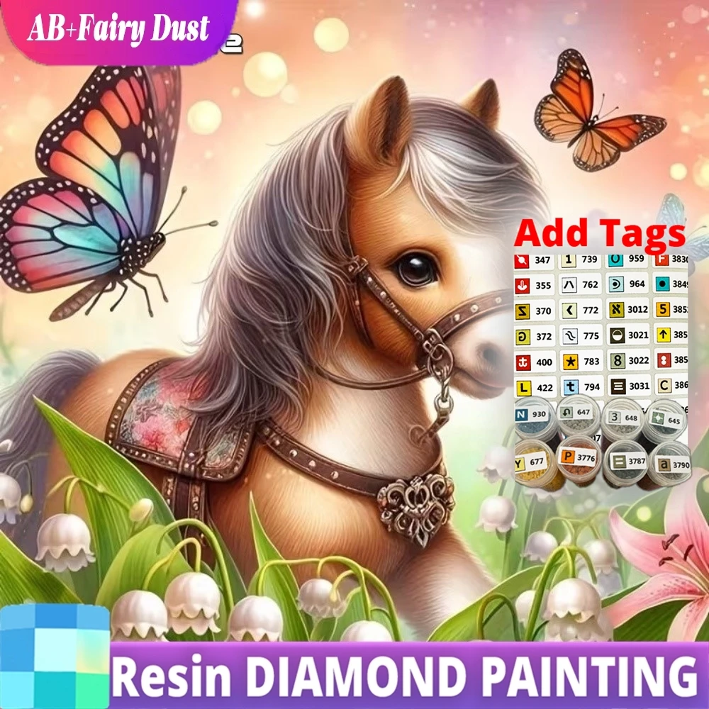 

Resin Fairy Dust AB Horse Diamond Mosaic Animal DIY Painting Butterfly Craft Kit Embroidery Cartoon Picture Rhinestones Wall Dec
