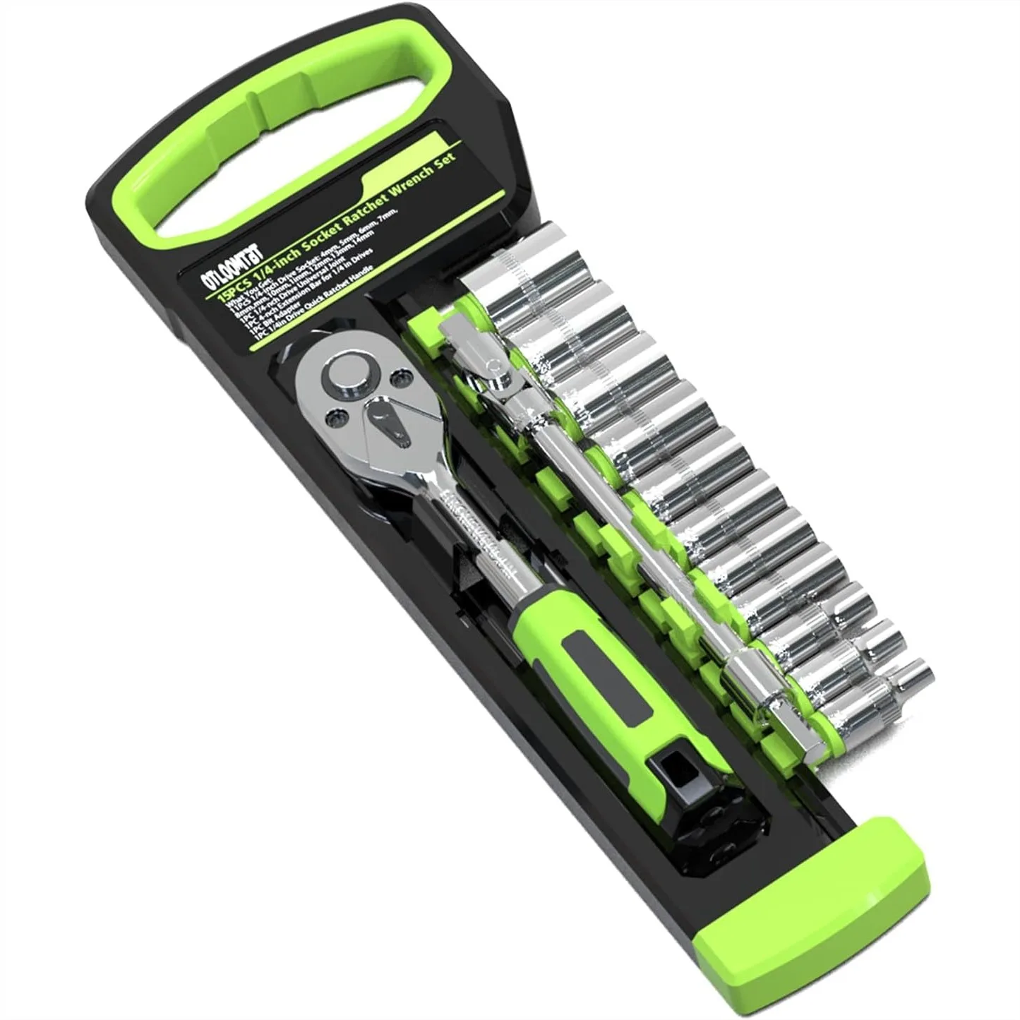 

15pcs 1/4 Inch Drive Ratchet Socket Wrench Set Metric 4-14mm With Quick Release Ratchet Handle Extension Bar Universal Joint Hand Drill Adapter Portable Organizer