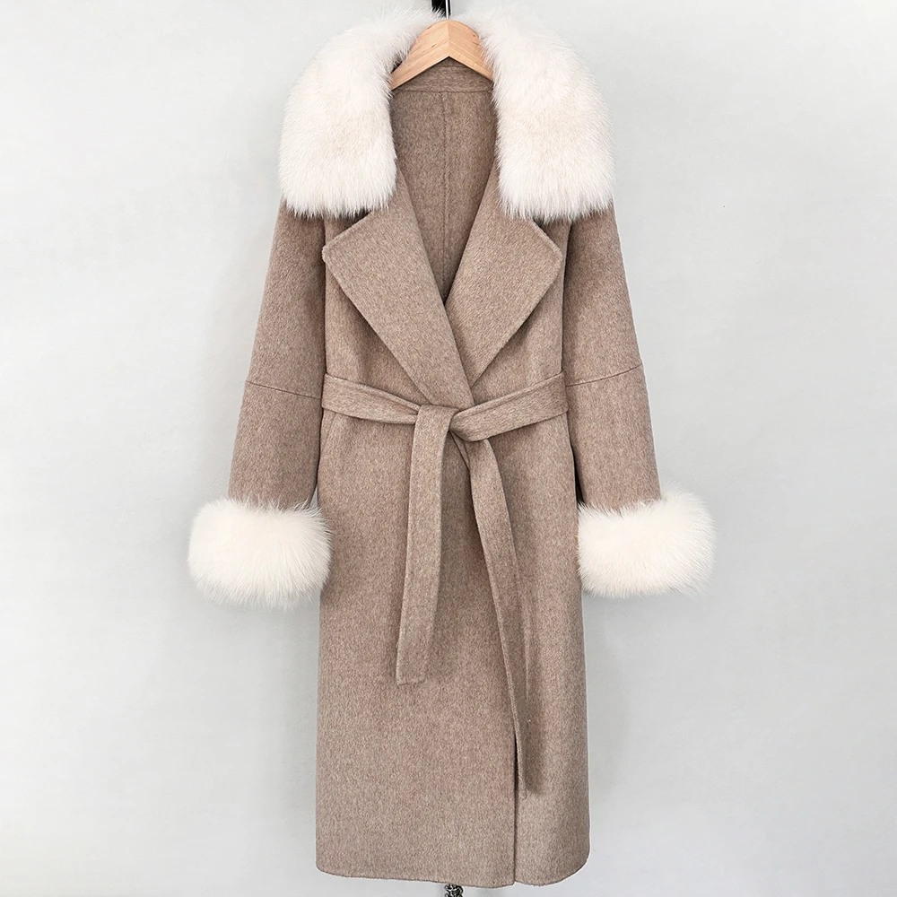 OFYBUY Modischer Warmer Wollmantel mit Echtfuchspelzkragen, Neue Herbst-Winter-Langkleidung für Damen, Eleganter Wollmantel mit Gürtel für Frauen – Detail 39