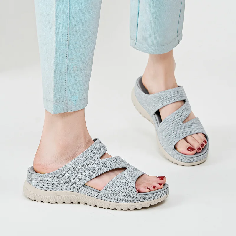 

2026 New Arrival Women Hollow Out Sports Casual Slides, Hook & Loop Thick Sole Breathable Beach Sandals