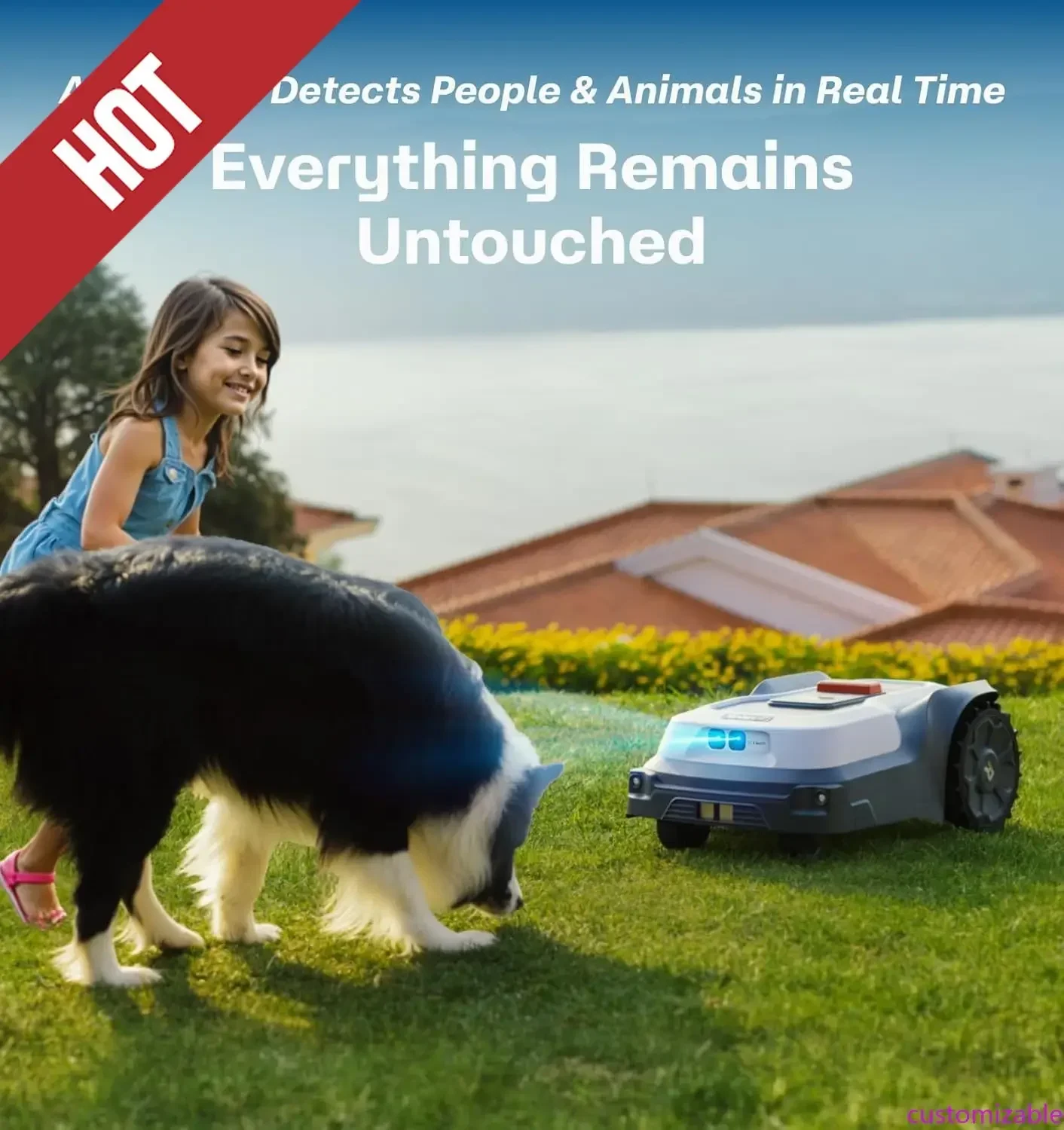 

Настраиваемая беспроводная роботизированная газонокосилка с RTK+Vision и функцией краевого мэппинга для уборки газонов площадью 0,35 акра