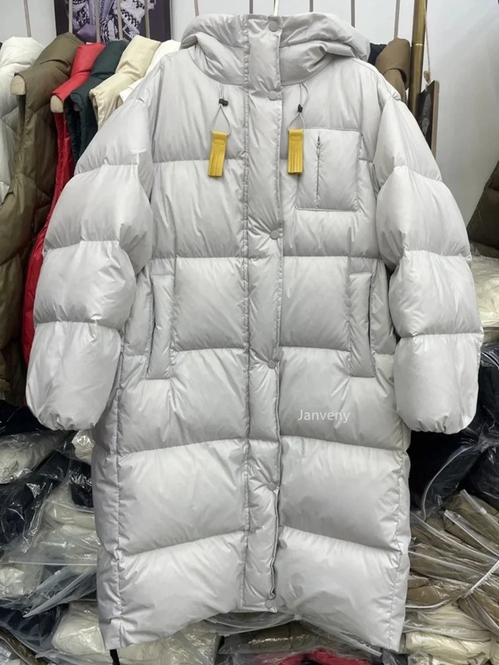 2025年新作 レディース オーバーコート 防水 90% ホワイトダックダウンジャケット 女性用 ルーズ ロング フェザー パファーコート フード付き 冬用 厚手
