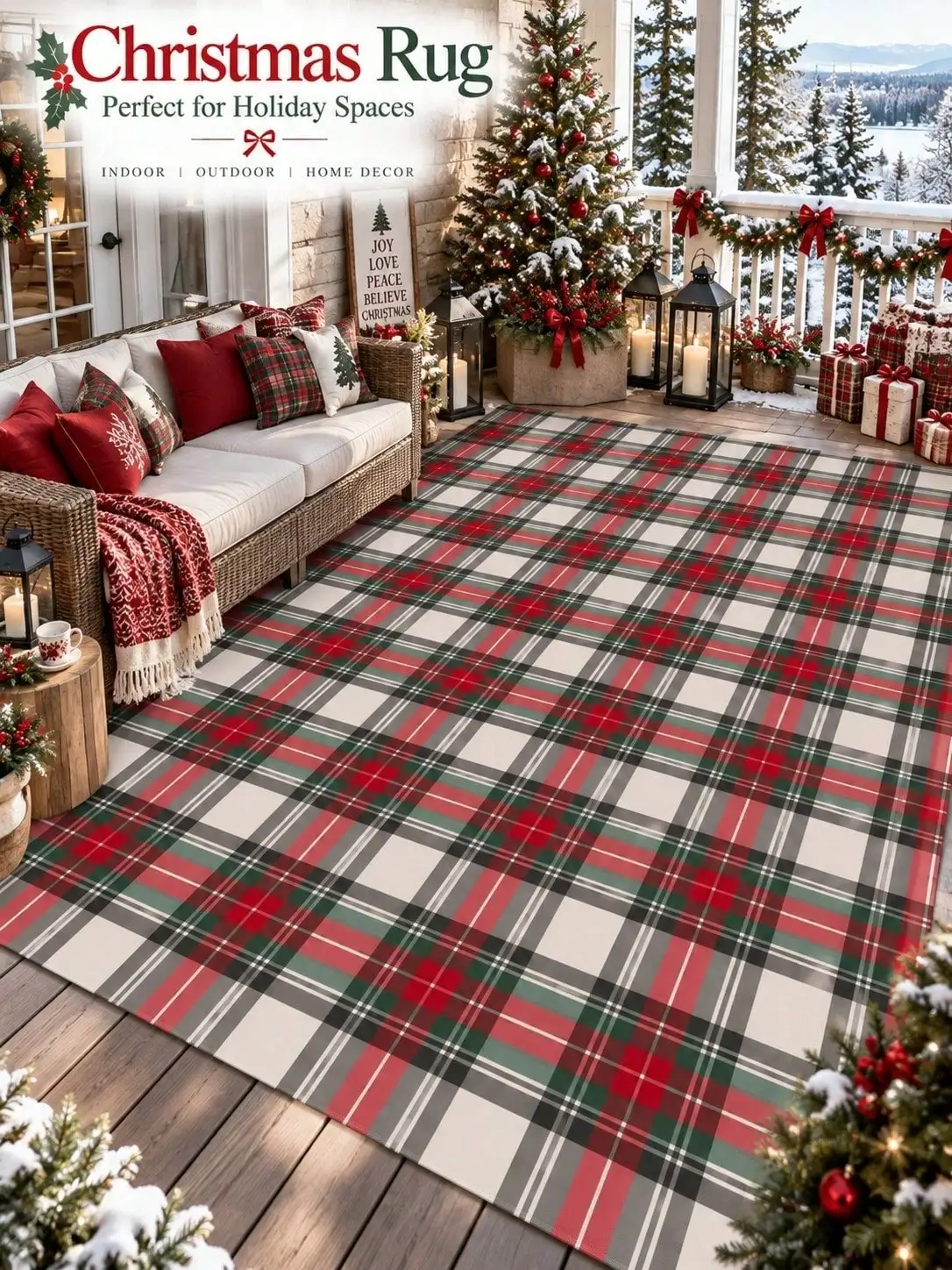 Christmas Rug Tartan Plaid Grid Floor Decor Carpet Runner Rugs Home Decor Living Room Bedroom Dining Hall Office Dorm Entryway Apartment Studio Lounge Foyer Fireplace Housewarming Gift for Family Friends Neighbors Halloween Birthday Thanksgiving