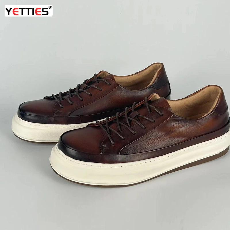 

Men's Top Grain Leather Retro Sneakers | Handmade High-End Dress Shoes | Breathable Business Casual Loafers