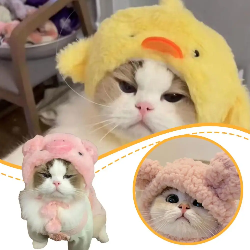 Cute Pet Headband Plush Yarn Cat Dog Cap Panda Pig Cosplay Warm Pet Costume Chick Headdress Hat Pet Supplies G7X3