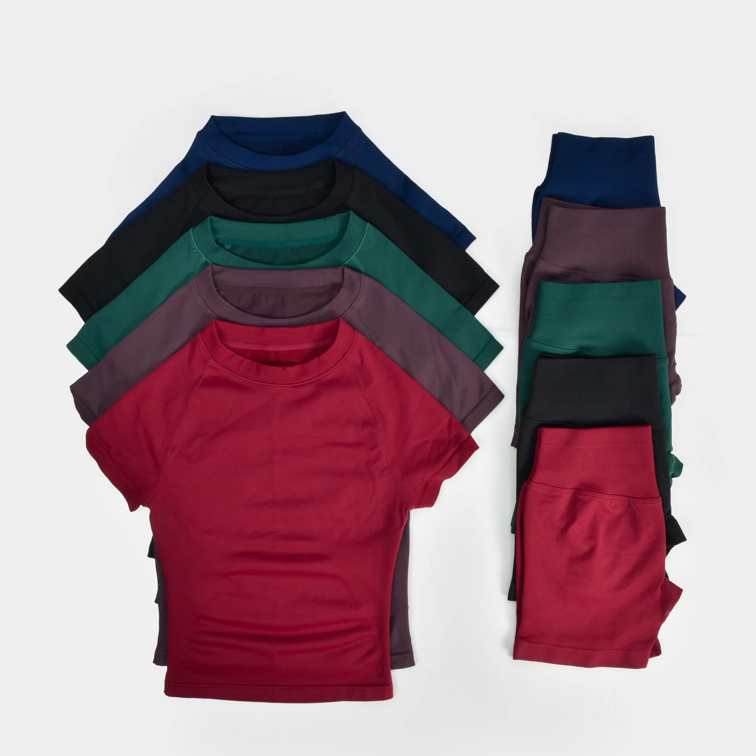 

Yoga Short Sleeve Top Leggings Set Women's Vest Light Weight Sports Stretchy Shirts High-Waisted Hip Lift Gym Shorts Sports Set