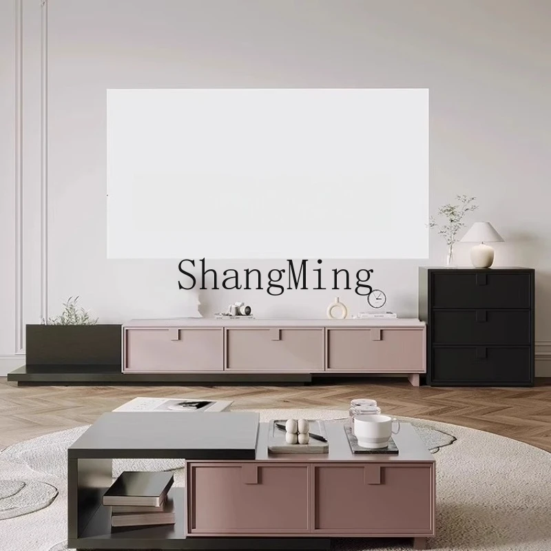 

LXY dopamine telescopic modern simple solid wood paint TV cabinet coffee table combination