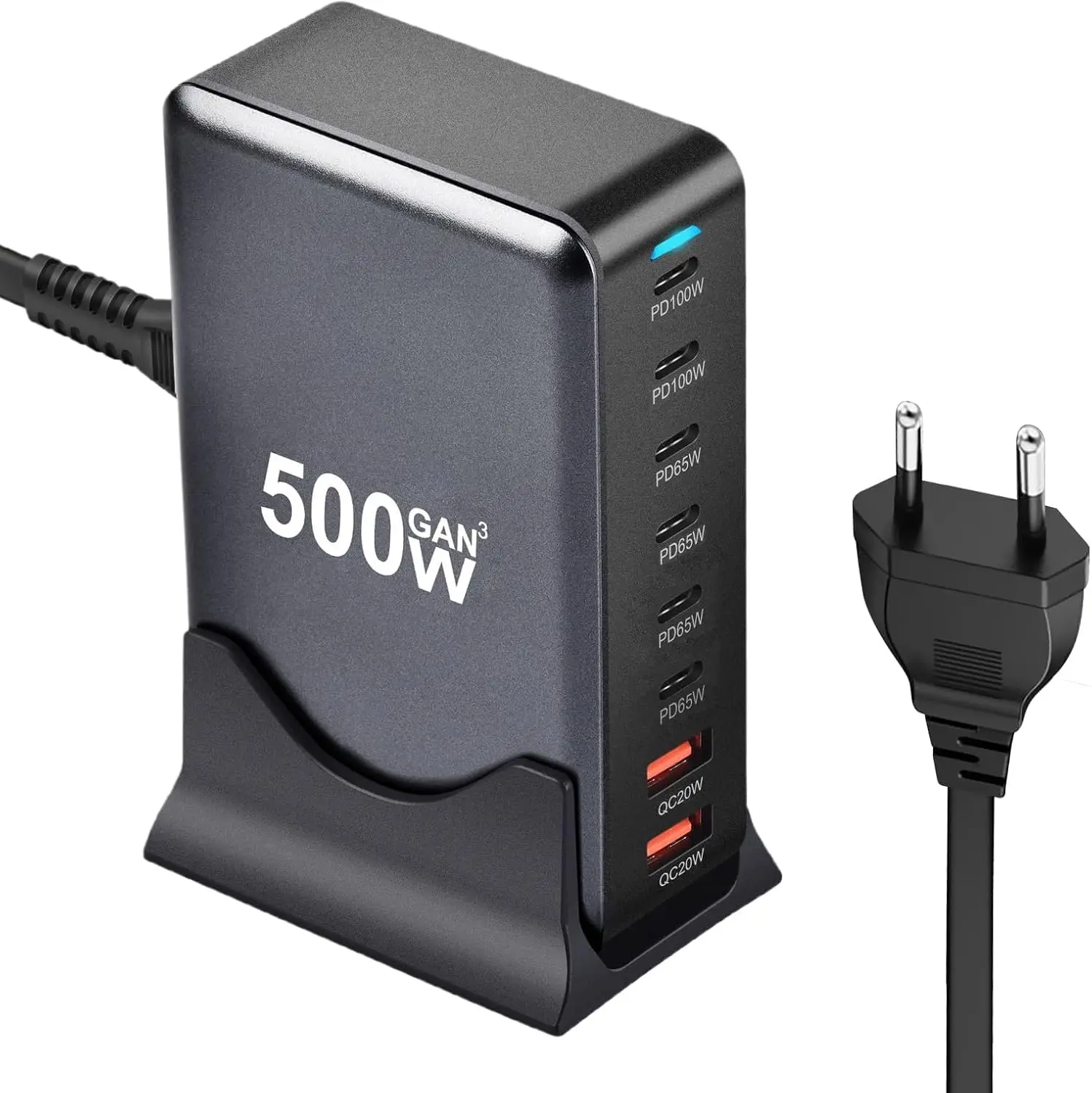 500W USB C Charger Multiple, 8 Ports USB Fast Charger USB Charging Station with 6 USB-C and 2 USB-A Charger PD PPS 100W