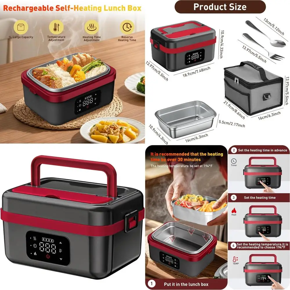 

Портативный электрический подогреватель для еды на 1 литр, перезаряжаемый, из нержавеющей стали, для использования на улице, в офисе, в путешествиях и кемпинге