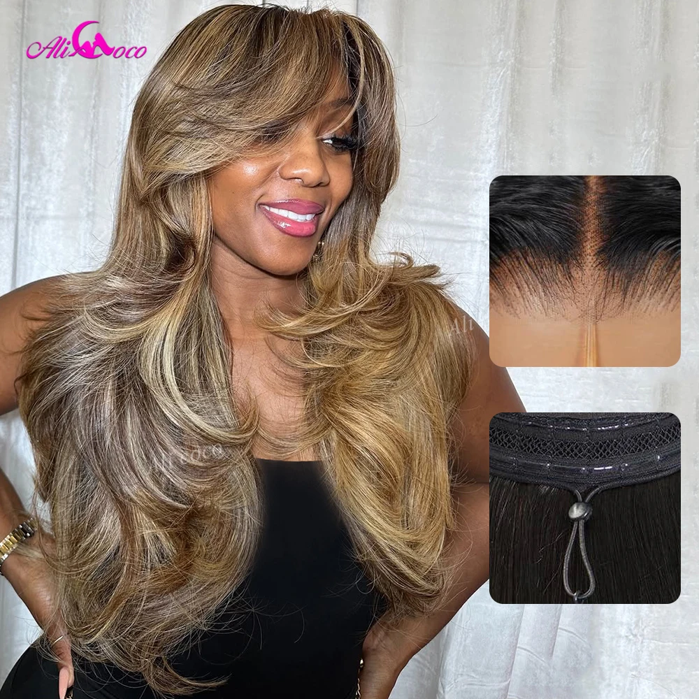 Pieces of Blonde Highlights 200 Density Body Wave Lace Front Wigs Human Hair 13x6 Brazilian Pre Plucked 13x6 Drawstring Wigs