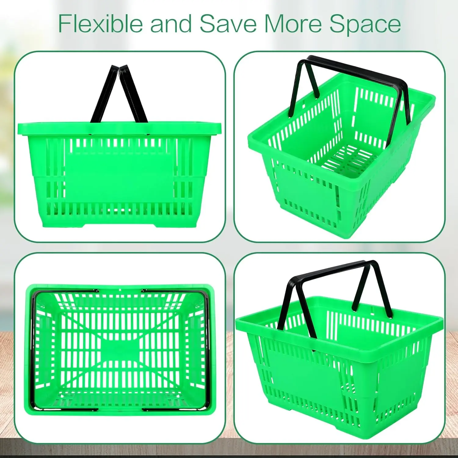 Plastic Shopping Baskets with Handles 16.9 * 11.8 * 9.1 Inches Store Baskets Retail Baskets with Handles for Market Grocery Supp