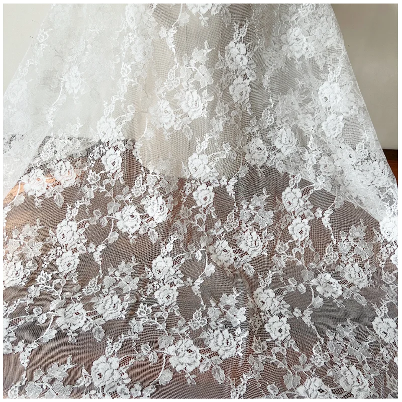 Gestricktes Netz für Hochzeitskleider, weißer Blumen-Spitzenvorhang, Stoffaccessoires, RS4055, neu – Detail 4