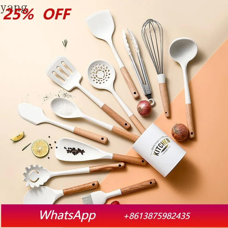 

LMM short wooden handle silicone kitchenware set 12-piece set non-stick pan spoon spatula