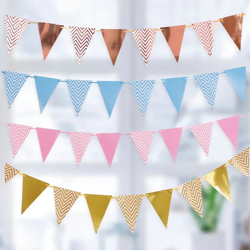 

5 Meter 12 Flag Gold/Silver/Pink/Blue Paper Board Garland Banner For Baby Boy Shower Birthday Kids Room Decoration Party Favors