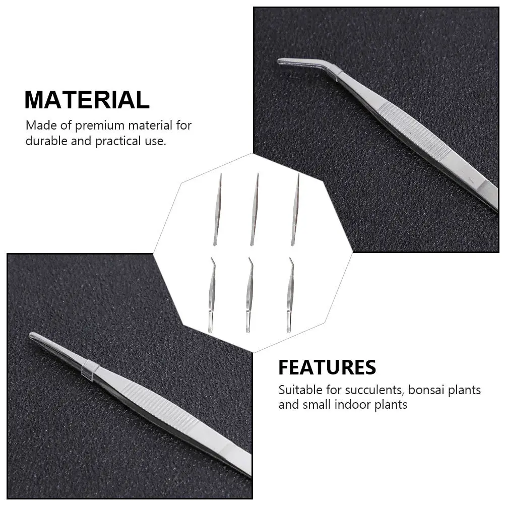 Pinzette in acciaio inossidabile da 6 pezzi Forniture da giardinaggio Durevole Pratico Leggero Manico ergonomico Ideale per piante grasse Bonsai