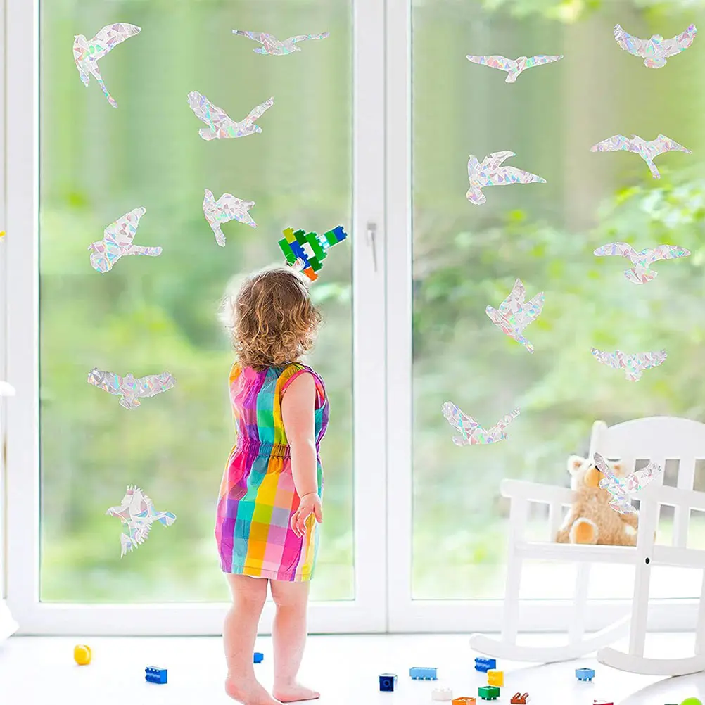 

PVC Static Window Sticker Creative Bird Decals Pink Indoor Window Decal Refraction Effect Festival Decor Indoor Scene