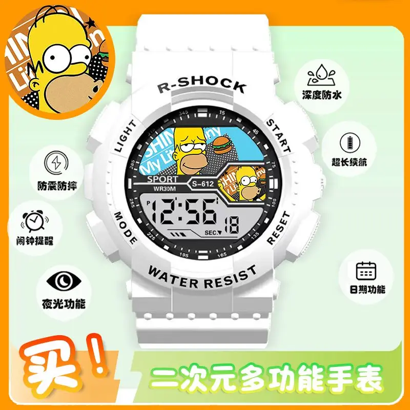 Cartoon Anime The Simpsons Waterproof Watch Anime Sports Chronograph Electronic Watch Boys and Girls Birthday Gift Toy