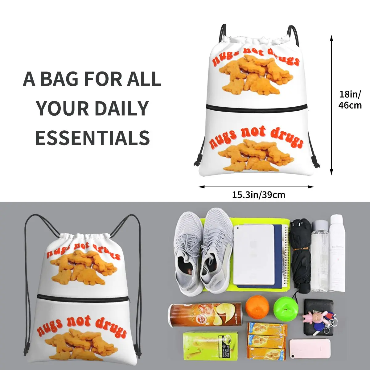 NUGS NOT DRUGS Portable Backpacks Drawstring Bag Fashion Drawstring Bundle Pocket Storage Bags For School Students