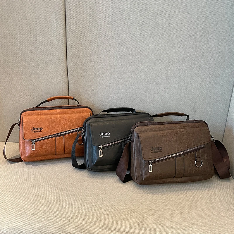 JEEP BULUO Men Shoulder Bags Crossbody Business Casual Brand Totes New Handbags Brown Work office Travel High Quality