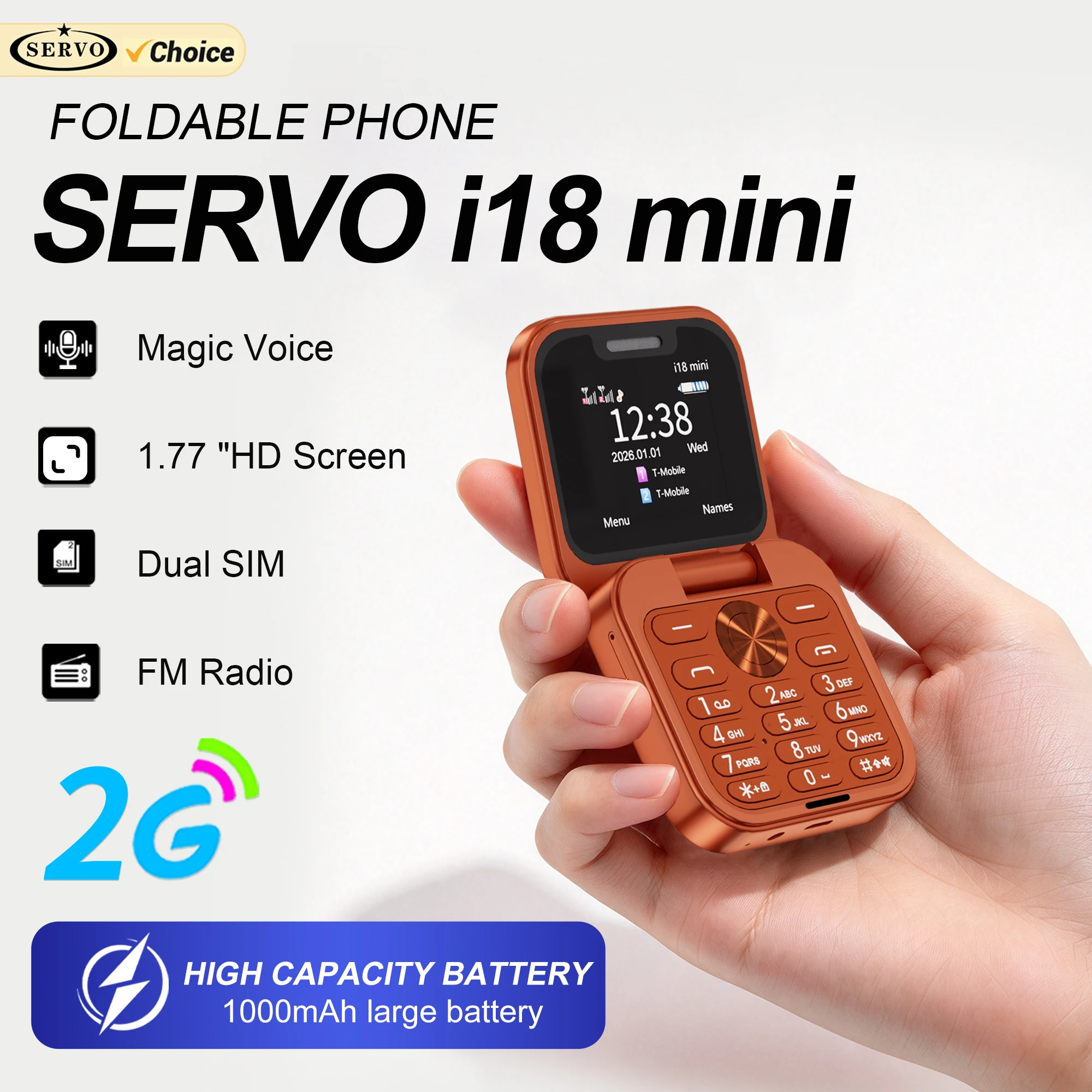 2026 SERVO I18 mini Flip Mobile Phone Dual SIM 2G GSM 1.77-inch Screen FM Radio Magic Voice Blacklist Mobile Phones 1000mAh
