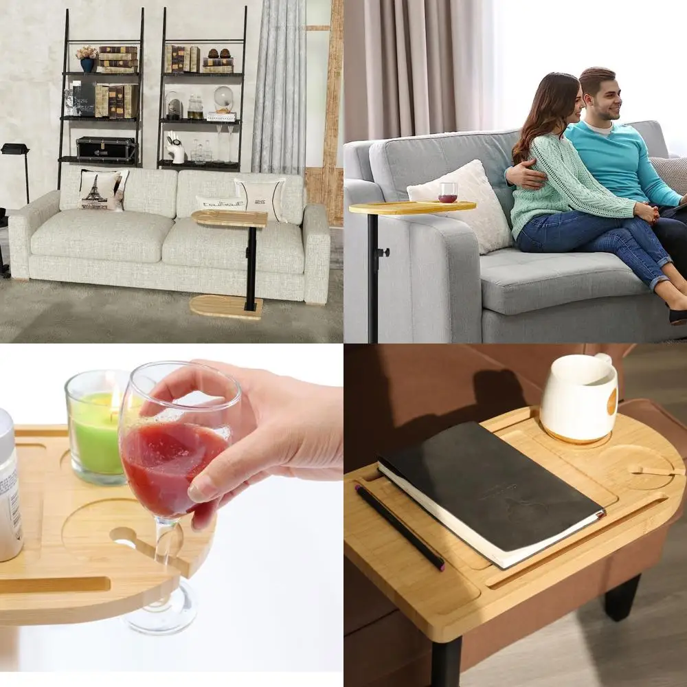 

Adjustable Bamboo End Table with Tablet Slot for Couch, Chair, or Bed - 360° Swivel & Fits Small Spaces