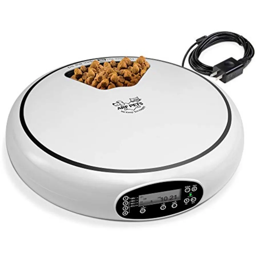 Automatic Pet Feeder 5 Meal Food Dispenser for Dogs Cats Small Animals with Programmable Timer Dishwasher-Safe Tray Feeds Wet o