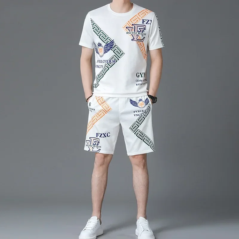 

Casual Suit Men's Summer Short-sleeved Printed Top And Shorts 2 Piece Set Printed Sports Clothes Are Trendy And Fashionable