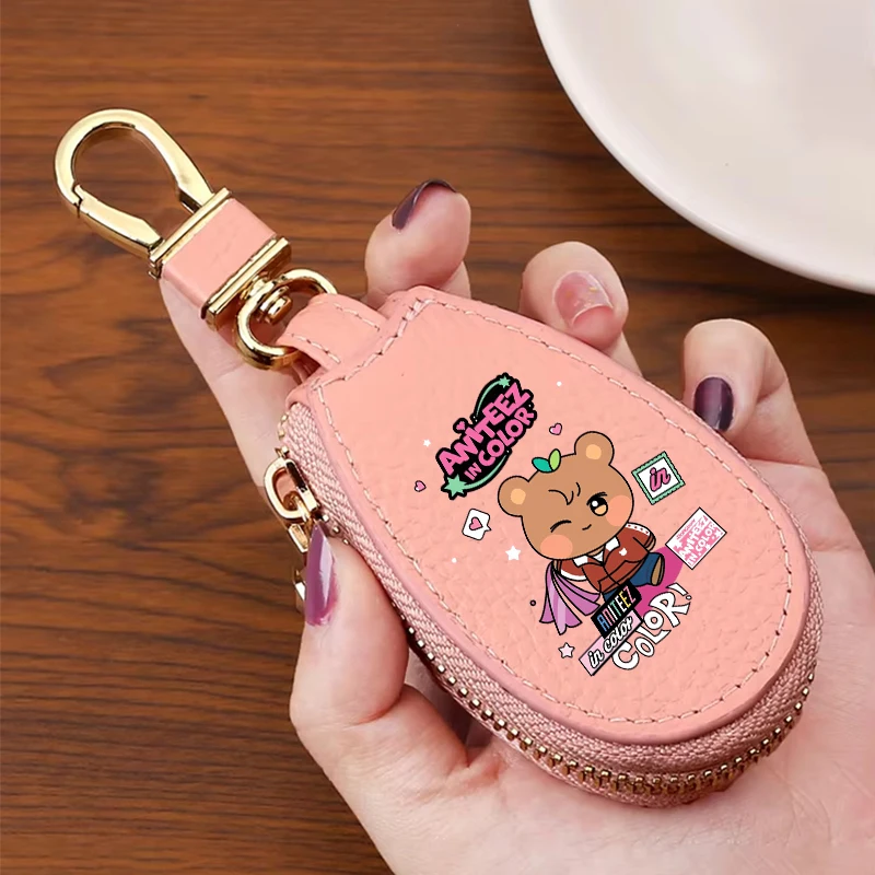 ATEEZ Leather Zipper Key Wallet Keychain K-pop Man Groups Multifunctional Mini Purse Key Holder Case Cute Key Chain Storage Bag view 4