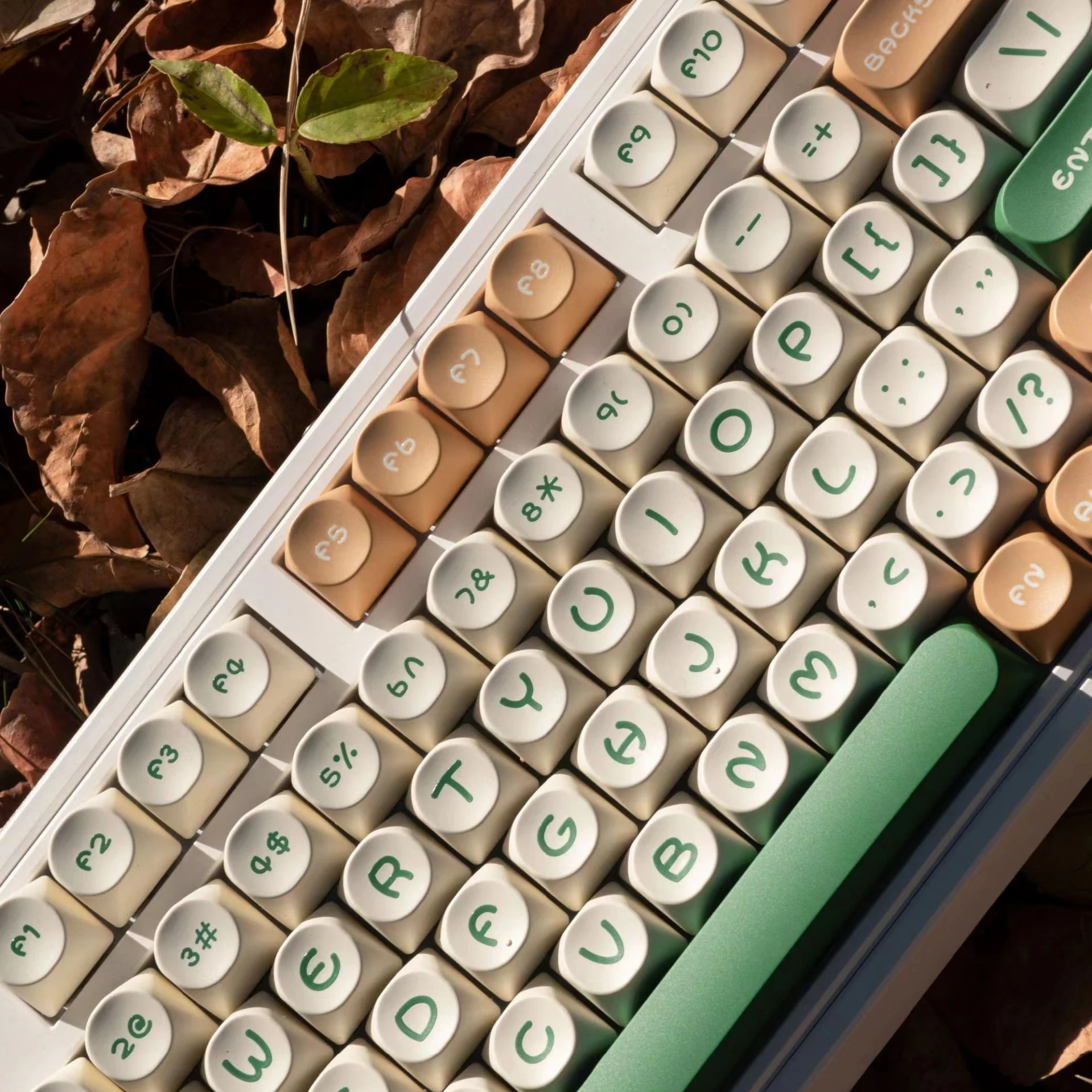 Anhing Mood-teclas de doble disparo para teclado mecánico, accesorios para teclados, color verde y marrón, 130 teclas, perfil MOA, PBT