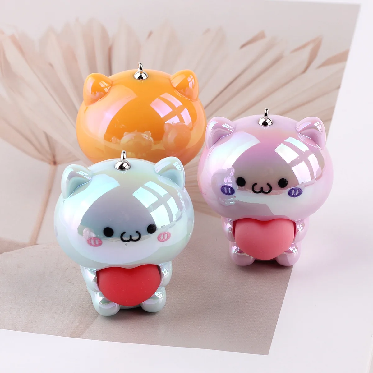 

10pcs Diy UV Coating Heart Cat Charms Kitty Acrylic Pendant for Jewelry Keychain Bag Pendants Accessories Making Material
