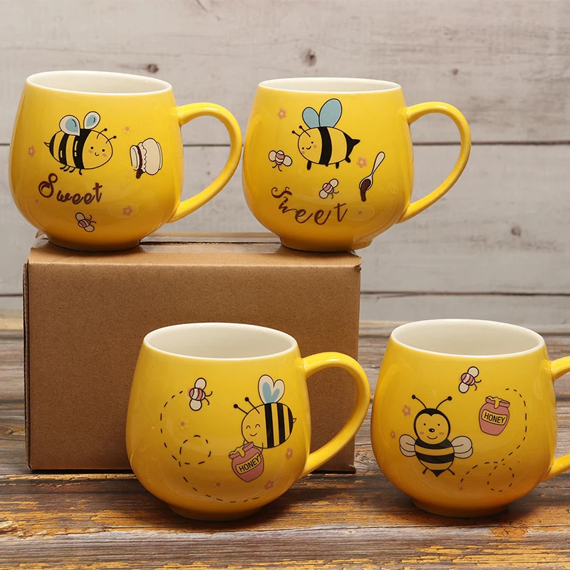 Ceramic Coffee Mug 11OZ Milk Cup Drinkware Yellow bee Pattern Teacup Simple Creative Mugs handle cup