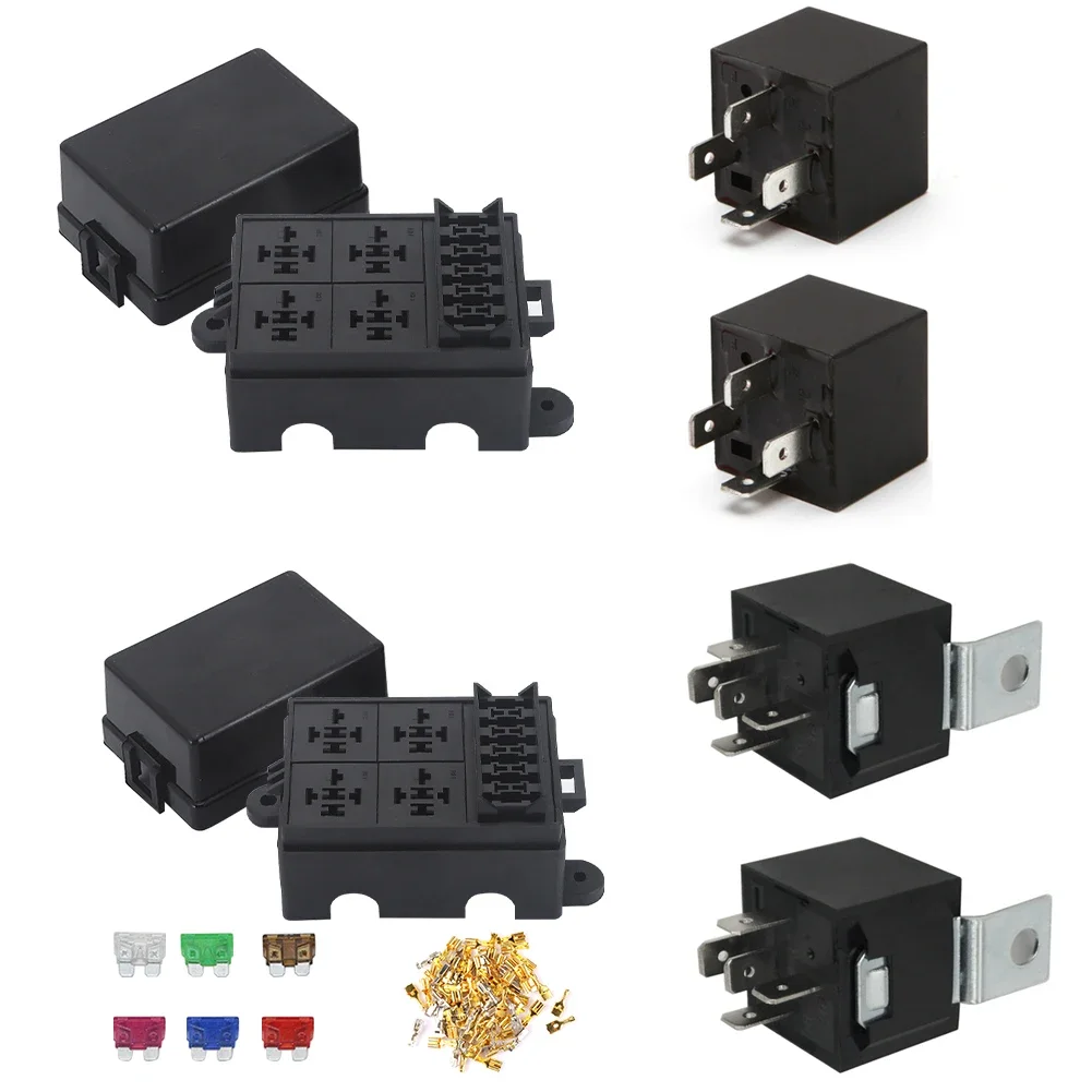 Free Combination Auto Car Truck 6Way Fuse Holder 4 Relay holder Circuit Standard ATO Blade Fuse Relay Holder 12V 40A Relay