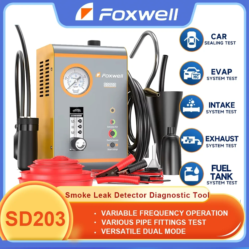 12V Automotive Rauchmaschine FOXWELL SD203 Eingebaute Luftpumpe EVAP Vakuum Leck Detektor Auto Rohr Leckage Diagnose Tester