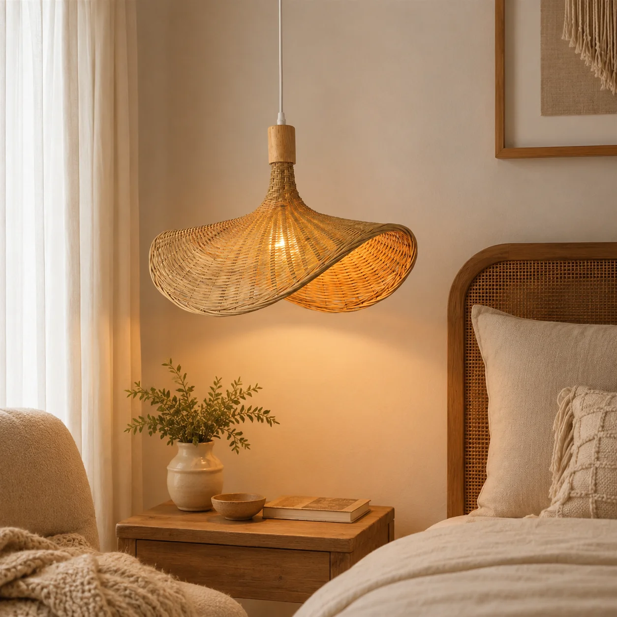 JOYINLED Boho rattan Hanging Ceiling Lamp for Dining Room Bedroom Farmhouse Decor 30/40/50/60/70/80cm E27 Adjustable Cord Light