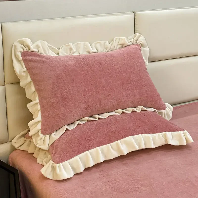 2pcs Single Pillowcase Soft Warm Autumn/Winter Crystal Velvet Flannel/Fleece Pillow Cover Solid Coffee Camel 48*74cm No Filling