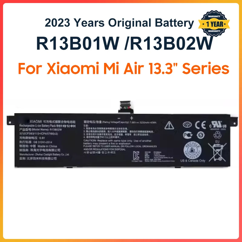 7,6 V 5230 mAh nueva batería de ordenador portátil R13B01W R13B02W para Xiaomi Mi Air 13,3 "Serie Tablet PC 39WH