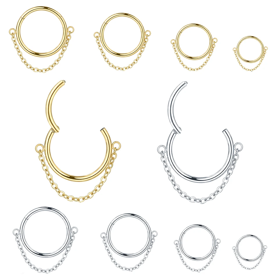 1PC Steel 16G Hinged Segment Ring Hoop Piercing with Chain Nose Septum Ear Tragus Helix Clicker Lip Piercings Sexy Women Jewelry