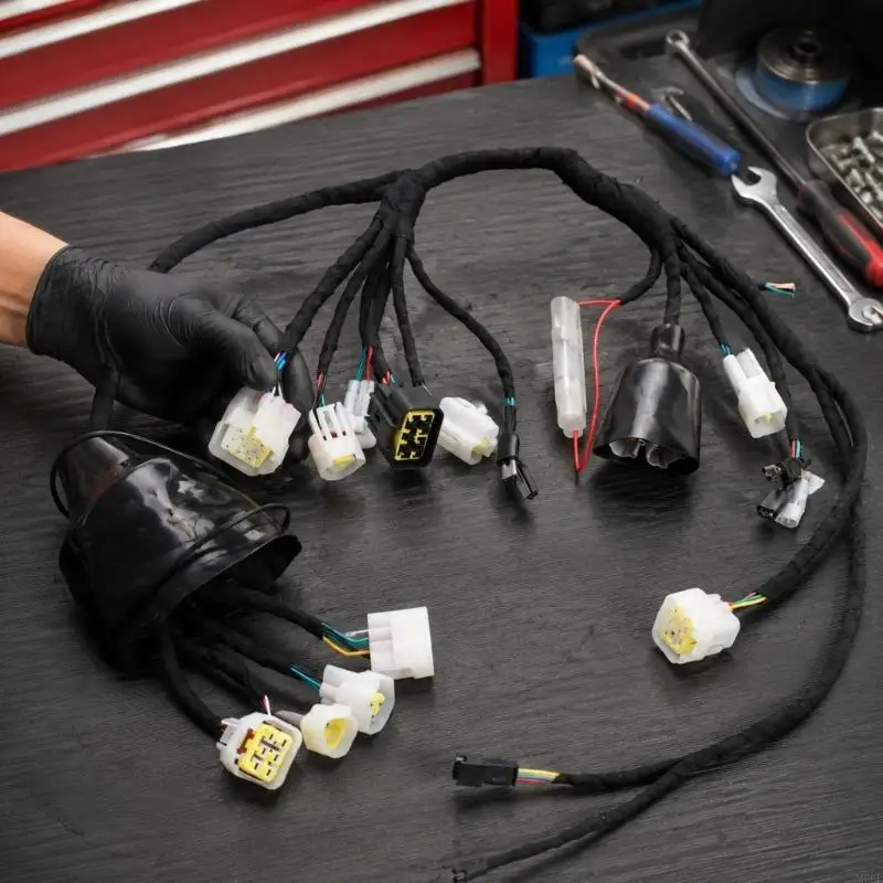 M76E Kompletter Elektro-Motorrad-Kabelbaum mit Kupferleitern, Gummi-Außenmantel und angeschlossenen Anschlüssen für LBX – Detail 9