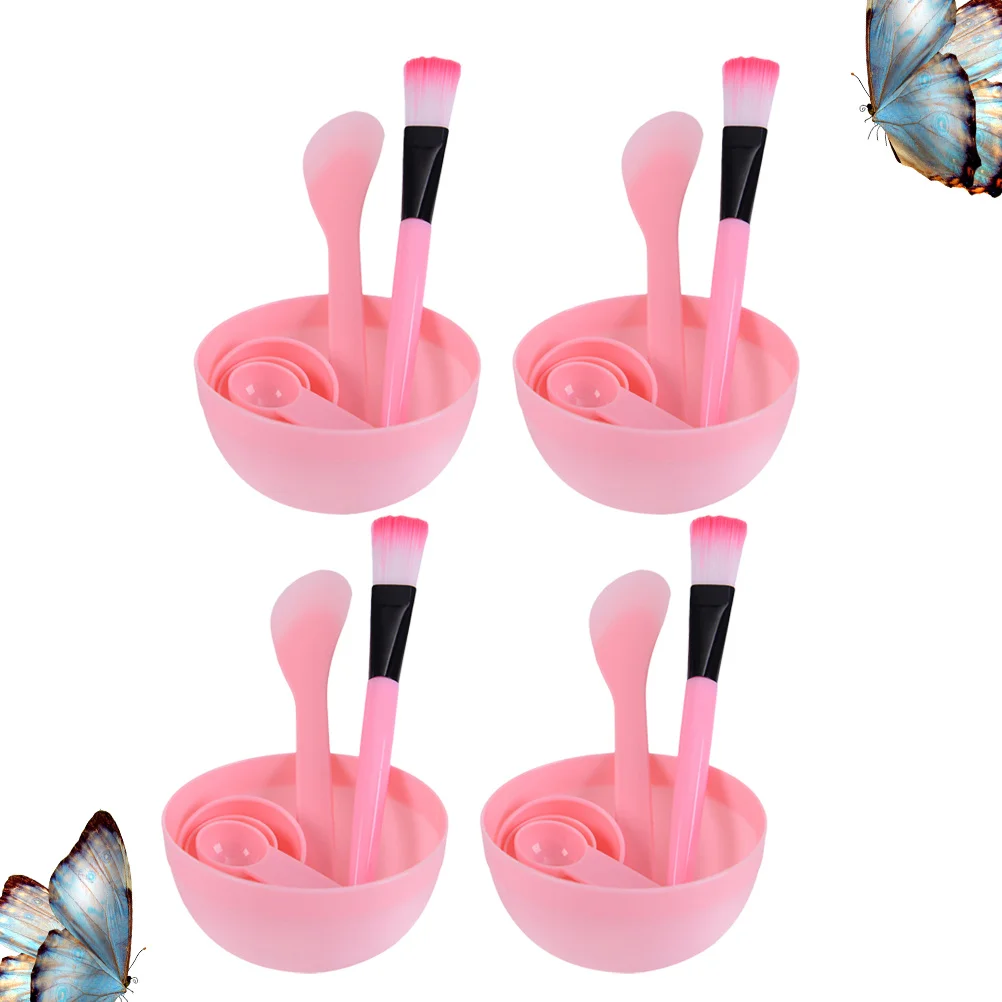 ชุดอุปกรณ์ทำมาส์กหน้า 4 ชิ้น ประกอบด้วย ชาม แปรง ไม้พาย ขวดสเปรย์ ฟองน้ำทำความสะอาดผิวหน้า สำหรับสุภาพสตรี