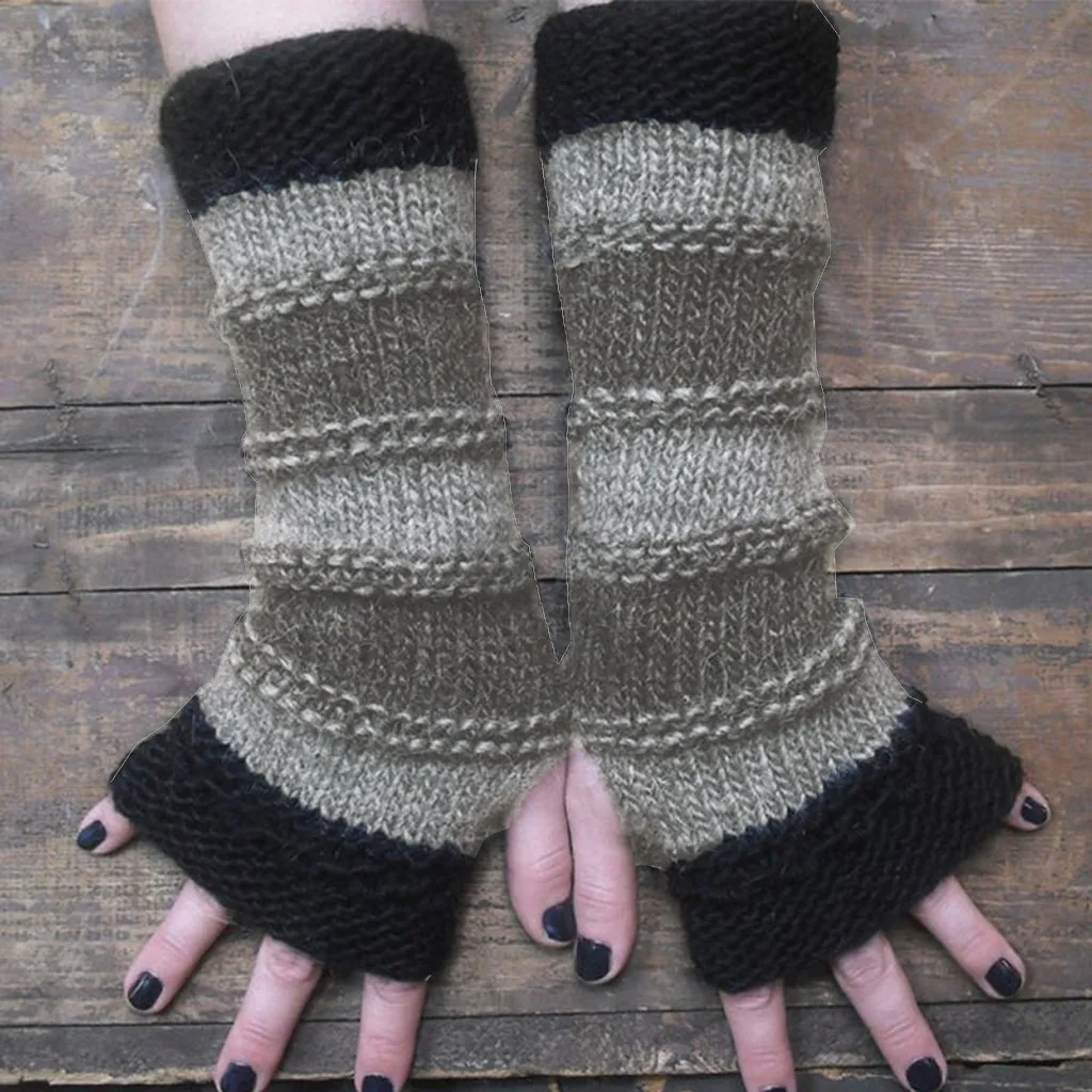 Punk Winter Warm Long Sleeves Gloves Goth Men Women Fingerless Stripe Hip-hop Knitted Mittens Elastic Outdoor Warmer Arm