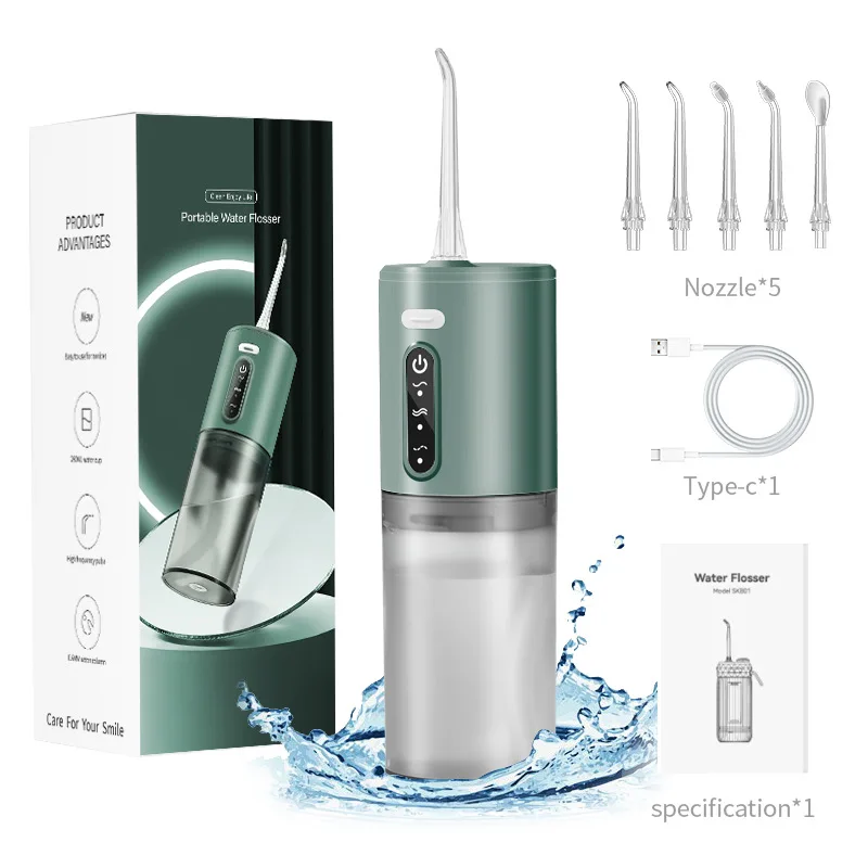 Portable Oral Irrigator Water Flosser 280ML Dental Water Jet Teeth Cleaner 3 Modes IPX7 Waterproof 4 Nozzles Rechargeable