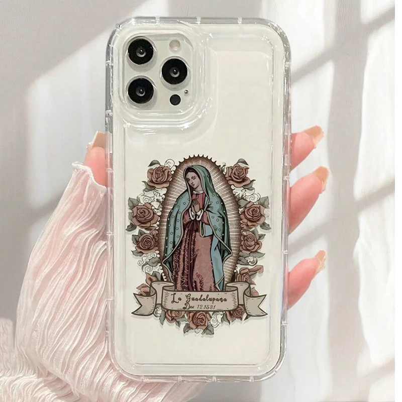 Funda transparente con estampado Floral de la Virgen María para Samsung Galaxy S24 S23 S22 Ultra S21 S20FE A14 A15 A35 A55 A54 A34 A53 A33