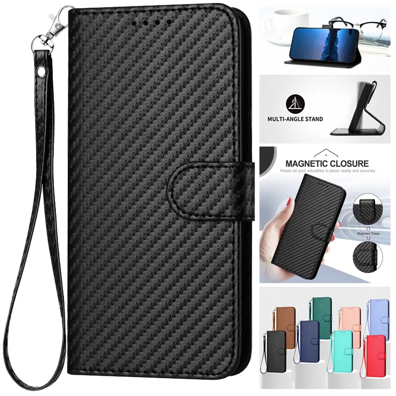 

High-quality Carbon Fiber Phone Cover For Huawei Y9 Y7 Y6 2019 Y5p Huawei P Smart Z Nova 3i JKM-LX1 Leather Magnetic Card Holder